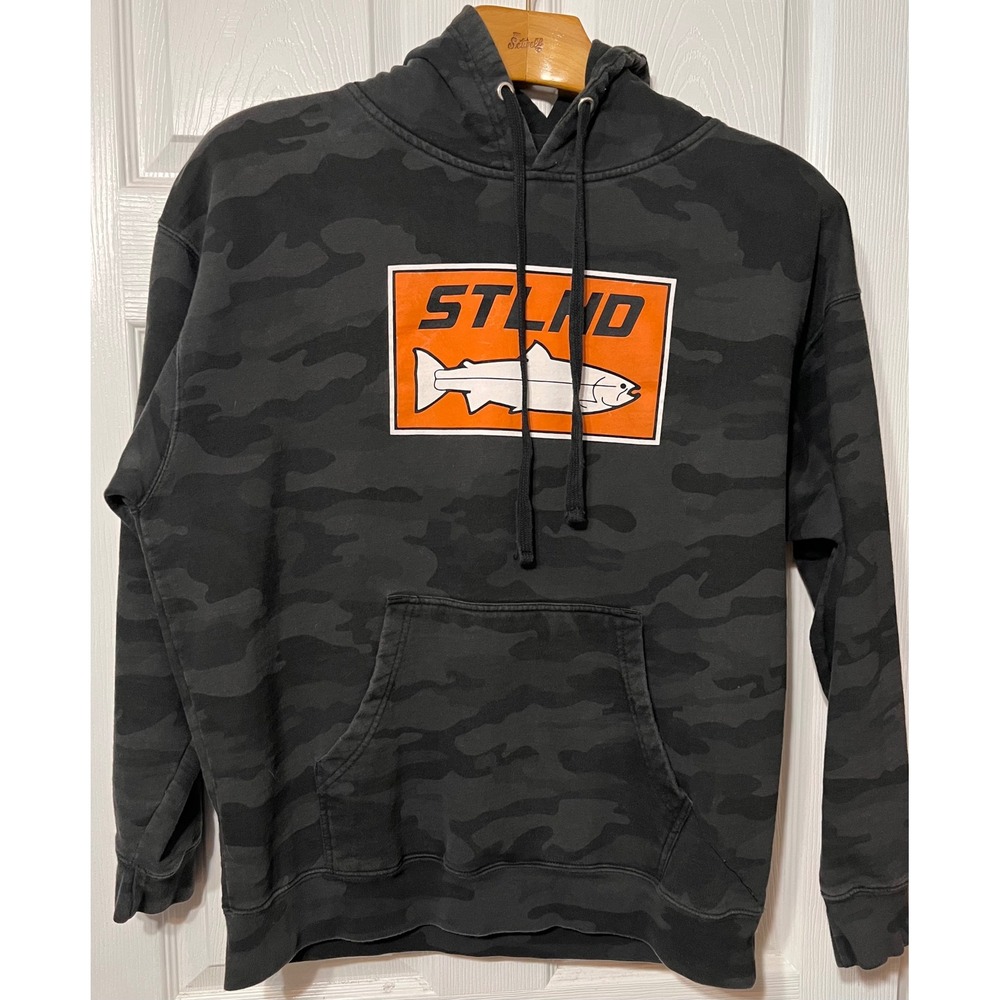 STLHD Gear Mens XL Black Camo Steelhead Fishing Graphic Hoodie Sweatshirt Orange